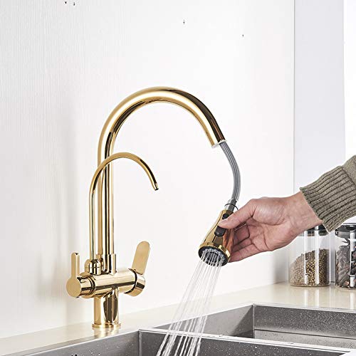 Robinet cuisine extractible avec canal eau potable filtrée intégré et bec 360