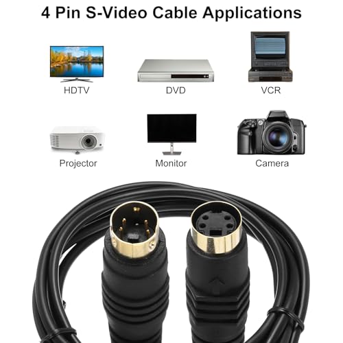QUARKZMAN S Video Kabel 1m/3.3ft, Mini DIN 4 Pin S-Video Kabel Stecker auf Buchse Vergoldeter Anschluss Übertragung für TV-Empfänger Monitor S-VHS VCR DVD