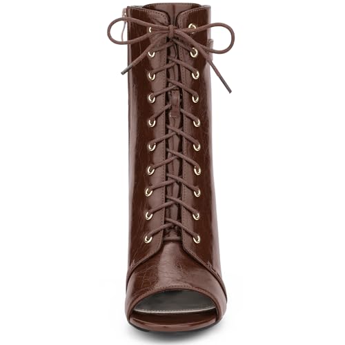 Allegra K Women's Lace Up Peep Toe Stiletto Heel Ankle Boots3