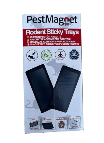 PestMagnet StickyTray 8X - 6 trampas de ratón de plástico +2 ofertas - Placa pegajosa antiroedores Potente | Pegamento precebado | Trampa para ratas impermeable y desechable | Libre de veneno, listo