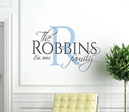 Custom Family Name Wall Decal - Personalized Vinyl Home Decor For Wedding Or Housewarming Gift - Living Room Decoration - Elegant Wall Art With Marriage Established Year | Black, Gold, 25 Colors #TOP4