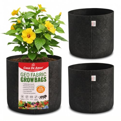 Image of Casa De Amor 400 GSM Geo Fabric Plant Grow Bag, Black 10 x 10 Inch Pack of 3, Round Fabric Pots for Terrace, Balcony, Flowers & Vegetable Gardening