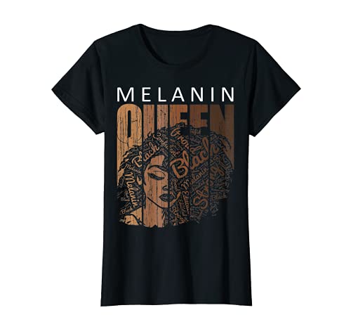 Mujer Melanin Queen Negro Afro Negro Fuerte Orgullo Dope Camiseta