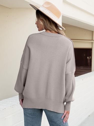 Image of ANRABESS Women Oversized Sweaters Batwing Long Sleeve 2026 Fall Outfits Crewneck Casual Knit Side Slit Fashion Pullover Top