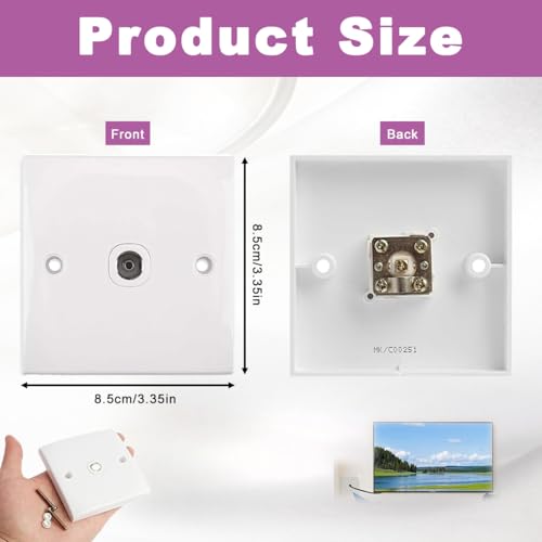 TV Aerial Socket Coax Wall Faceplate, TV FM Coaxial Aerial Wall Socket Plate, 50/60HZ Aerial Junction, Wall Outlets Plate, Flame Retardant Materials for Reliable TV and FM Radio (1Pcs White)