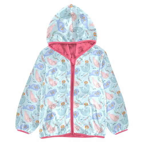 Sea Lion Toddler Fleece Jacket Baby Girls Hooded Zipper Long Sleeve Thick Warm Outerwear 3-10 Years