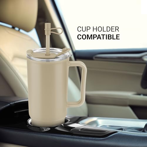 Image of MILTON Maven 1000 Plastic Water Tumbler | 2-in1 Lid Sip or Gulp | Crystal Clear BPA Free-Food Grade | Sturdy Handle | Large Travel Mug for Gym, Office & Outdoor Use, 1 L, Brown