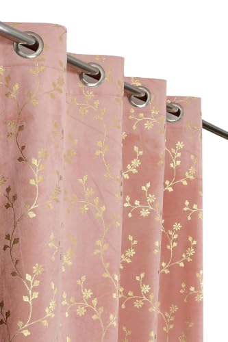 Image of Velvet Room Darkening Window Curtain 5 Feet, Golden Foil Print