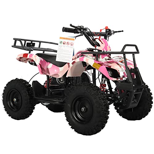 X-PRO Kids Gas Powered ATV 4 Wheelers 40cc ATV Quads, Pull Start! Disc Brake! 6' Tires! (Pink Camo)
