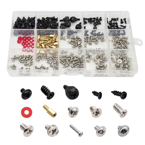 Kit di 286 Viti per Computer Fisso, 15 Tipi Diversi, Nero, Set di Fissaggio Completo per Schede Madri, Hard Disk e Alimentatori