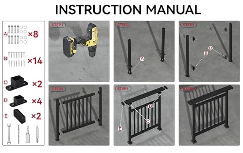 Horizontal Deck Railing Kit, 40" H x 50" W Heavy Duty Deck Railing, Horizontal Handrail Outdoor for Decks and Patios, Black by Noliven - Image 8