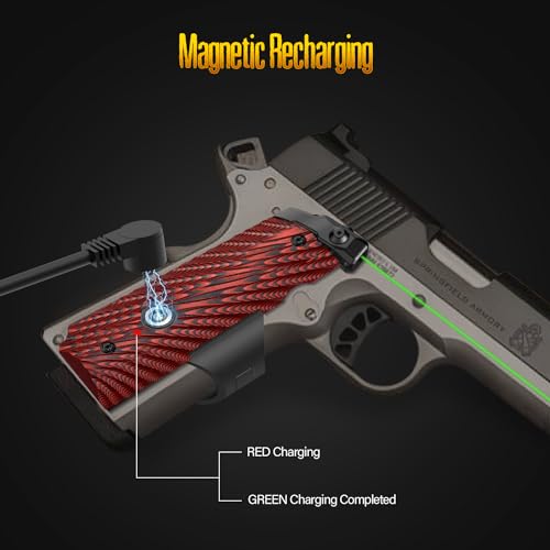 DARKFANG 1911 Laser Grip Full Size with Ambi Safety Cut, Durable 1911 Laser Sight No Rail with Magnetic Charging(Red)
