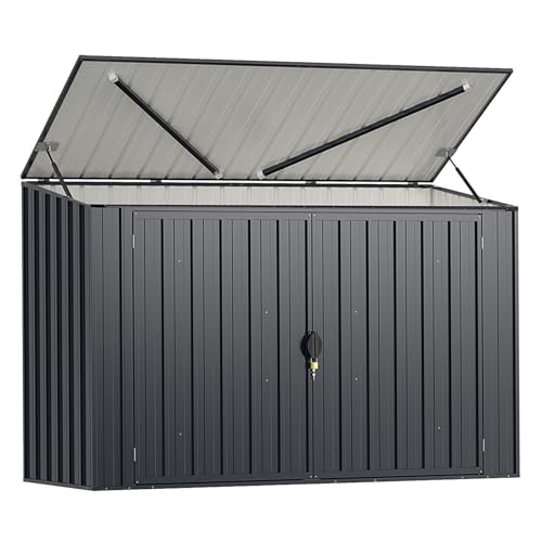 GOPLUS 1,9 m³ Caseta de Jardín de Acero Galvanizado, 193 x 86 x 127 cm, Cobertizo Exterior con Doble Puerta con Cerraduras, Palanca Hidráulica, Casa para Herramientas, Bicicletas, Cubos de Basura