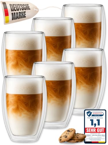LAPRESO Latte Macchiato Gläser doppelwandig 6er Set 450ml - Doppelwandige Gläser modernes Design Cappuccino Tassen Teegläser aus Borosilikatglas