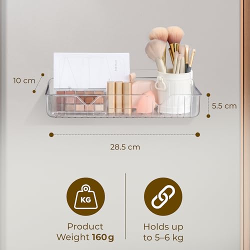 Image of Self Adhesive Bathroom /Kitchen Storage Organiser Shelf Without Drill Wall-Mounted Shelves Rack | Multipurpose Bathroom Accessiories Set with Durable PET Material (Transparent, Pack of 2)