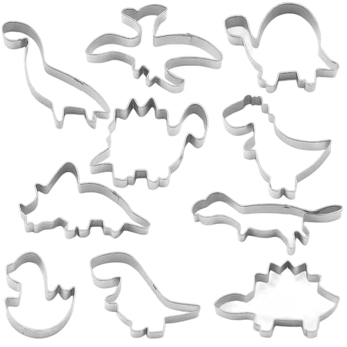 10 Dino Ausstecher, Dino Ausstechformen Set für Kinder, Dino Backformen für Kekse und Brot, Ideal für Dino-Themenpartys und Bastelprojekte