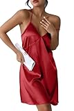 Ekouaer Nightgown for Women Satin Lingerie Sleepwear Chemise Nightwear Silk Slip Dress Wine Red M