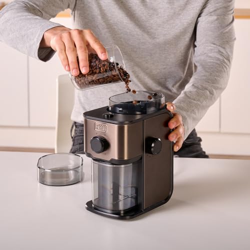 BLACK+DECKER - Macinacaffè Elettrico BXCG151E | Serbatoio 200g | 14 Livelli di Macinatura | Capacità 12 Tazze | Acciaio Inox Anti-Impronte | Caffè Fresco e Aromatico | Coperchio Trasparente - Immagine 3