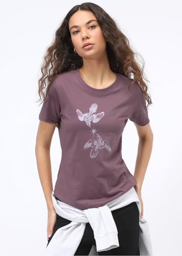 Image of Nobero Women's Graphic Printed T-Shirt | Regular Fit 180 GSM Cotton Tee for Women | Comfortable Round Neck Casual Wear