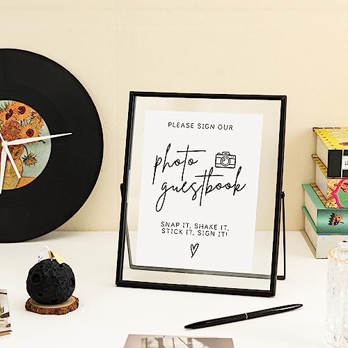 Image of Calculs 5-Pack Photo Guest Book Sign, 8x10 Black Floating Picture Frame | Double glass metal frame, fits 6x8 insert, photo guest book station, reusable tabletop frame for signs and photos