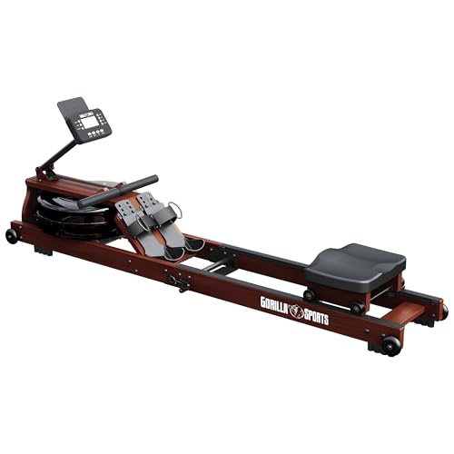 GORILLA SPORTS® Rudergerät - Wasserwiderstand, Klappbar, Kompakt, Platzsparend, mit Bluetooth, Rollen, 6 Widerstandstufen, App Kompatibel, Holz - Wasserrudergerät, Rudermaschine für Zuhause GORILLA SPORTS® Rudergerät - Wasserwiderstand, Klappbar, Kompakt, Platzsparend, mit Bluetooth, Rollen, 6 Widerstandstufen, App Kompatibel, Holz - Wasserrudergerät, Rudermaschine für Zuhause