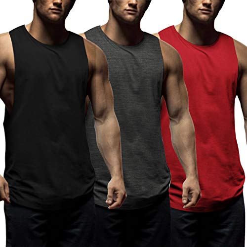 COOFANDY Mens Workout Tank Tops 3 Pack Sleeveless Shirts Gym Bodybuilding Muscle Tee Shirts (Dark Grey/Black/Red, Medium)