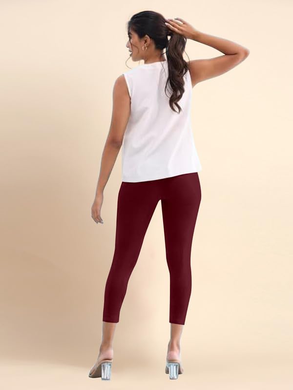 Image of TRENDMALLS Women's Microfiber Elastane Stretch Soft Cropped Leggings with Ultrasoft Waistband for Women