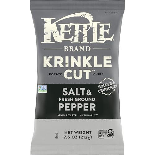 Kettle Brand Krinkle Cut Salt and Fresh Ground Pepper Kettle Potato Chips, Gluten-Free, Non-GMO, 7.5 oz Bag