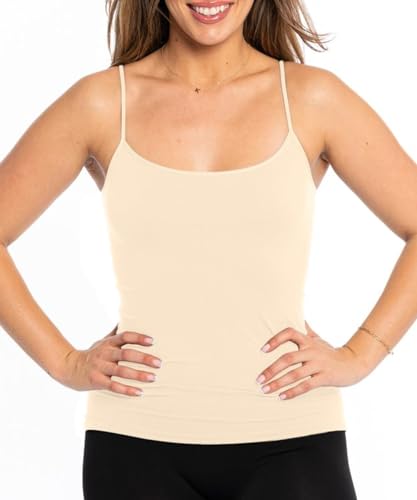 Image of Malibu Sugar Womens Camisole Tank Tops - Seamless Fitted Spaghetti Strap Cami Stretch Basic Womens Camisole for Layering XS-M