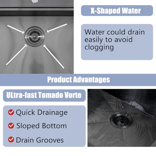 25 Inch Black kitchen Sink Drop in - 25"x22" Topmount Ledge Workstation Kitchen Sinks 16 Gauge Handmade Stainless Steel Single Bowl Sink with All Accessories for Kitchen Laundry Utility by VALISY - Image 9