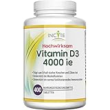 Vitamin D 4000 IE – 400 leicht einnehmbare Premium Vitamin D3-Mikrotabletten – Alle vier Tage eine hochwirksame Tablette Cholecalciferol VIT D3 – Vegetarisches Nahrungsergänzungsmittel – Hergestellt von Incite Nutrition in Großbritannien