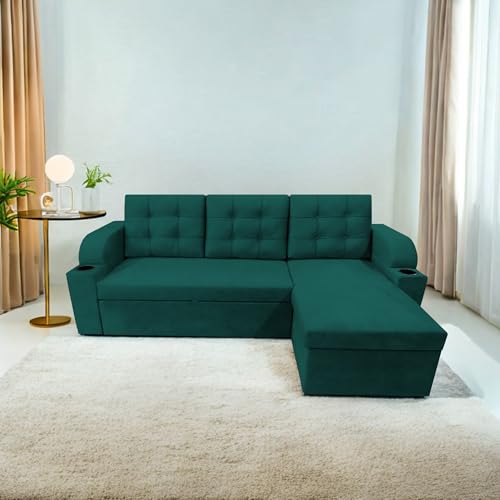 Image of Casaliving Grance RHS 4 Seater Corner Sofa Cum Bed for Living Room (Pine Fabric) Premium Fabric Sofa