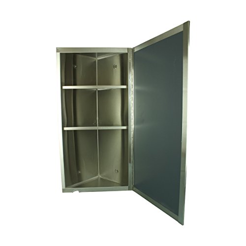 Renovators Supply Infinity Corner Wall Mount Medicine Cabinet With Mirror Brushed Stainless Steel Bathroom Storage 23.6 X 11.8 Inches Hanging Triple Shelf Storage Cabinet Opens Left To Right #TOP3