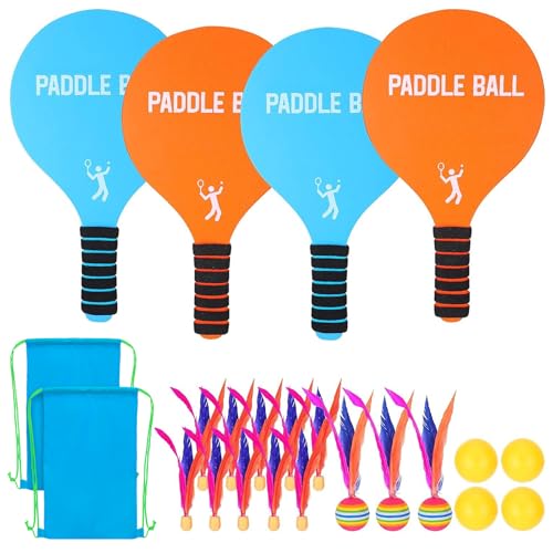 Beeplove 2 Sets Beach Games Toy Paddle Ball Set - Funny Paddleball Rackets Game Outdoor Sports Toys for Kids Adults Family Games Yard Lawn Party Supplies Beach Must Haves 2026 Blue Orange Medium