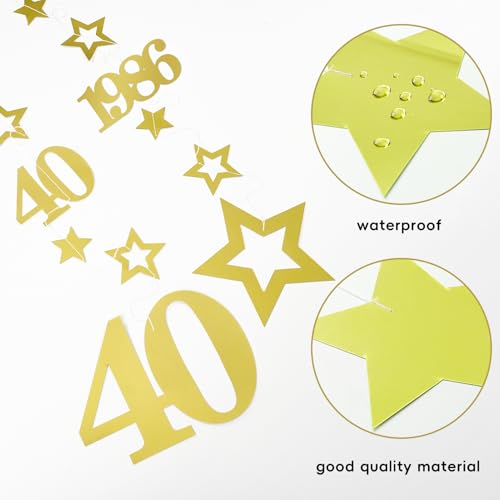 Image of Eucutur Gold 40th Birthday Decorations for Men Women, Pre-Strung Glitter Twinkle Number 40 Years Old Vintage 1986 Hanging Streamer Banner Party Supplies, Cheers 40th Birthday Anniversary Decor