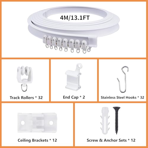 Rail de rideau pliable et flexible blanc de 4m à haute modularité - 3