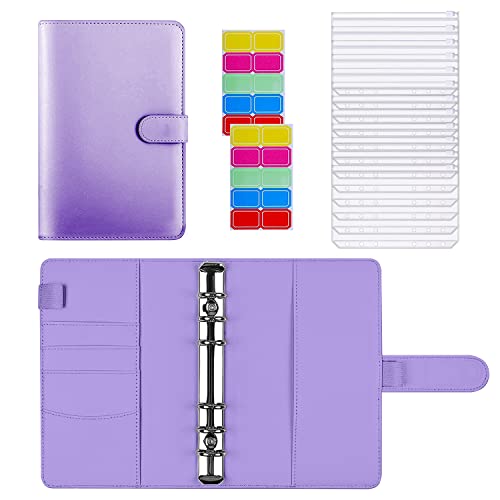 Enveloppe Budget Planner, A6 Classeur Budget avec Classeur à Glissière en Plastique Transparent 12 Pièces, 20 Autocollant (Mauve) Cover