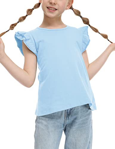 Image of Arshiner Girls Shirts Ruffle Short Sleeve Summer Cute Casual Crewneck Tops Blouse Tee