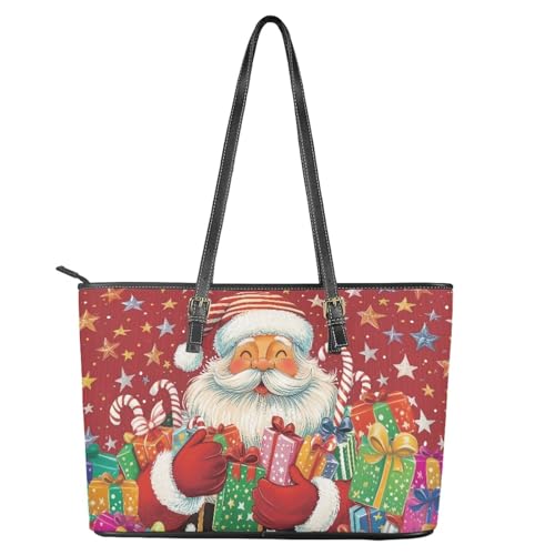 Image of Coldinair Christmas Leather Tote Bag for Women with Zipper Large Shoulder Tote Bag Shopping Casual Travel Bag Handbag Purse