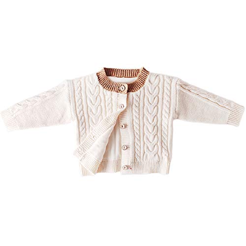Newborn Baby Boy Girls Cable Knit Cardigan Button-Down Sweater Pullover Coat Unisex Fall Winter Clothes(Cream Fleece,2-3T)