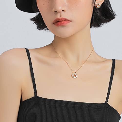Round Disc Pendant Necklace Earrings For Women White Shell Freshwater Pearl Pendant Necklace Earrings Set Gift For Women Anniversary Birthday Mothers Day Gifts #TOP3