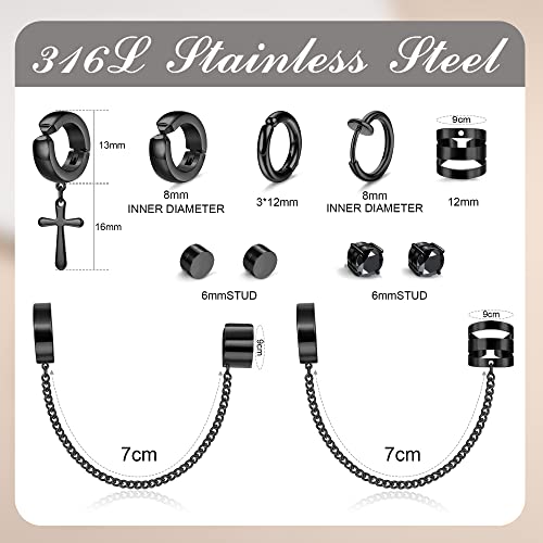 Kakonia 9 Pairs Magnetic Earrings For Men 316L Stainless Steel Magnetic Hoop Earrings Non-Piercing Clip On Chain Earrings Cross Dangle Hoop Earrings Fake Earrings Cz Magnet Stud Earrings For Men And Women #TOP6