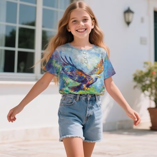 Girls Henley Shirts with Button 2-16Y Kids Casual Short Sleeve T-Shirt Summer Outfits for School Outdoor4