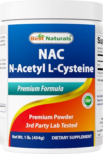 Best Naturals NAC (N-Acetyl L-Cysteine) Premium Pure Powder 1 LB Gluten Free.