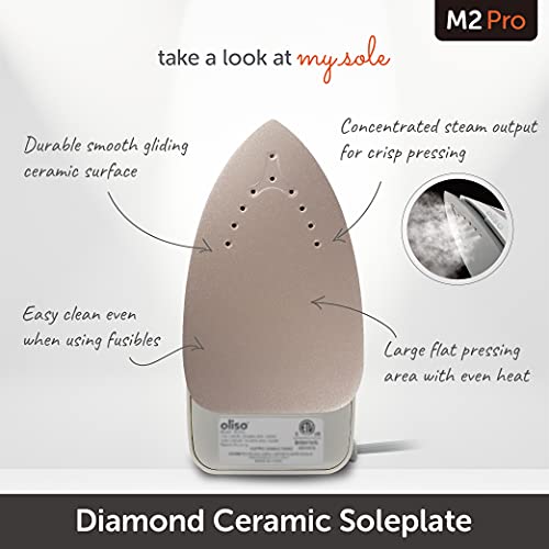 Oliso M2 Mini Project Steam Iron With Solemate - For Sewing, Quilting, Crafting, And Travel | 1000 Watt Dual Voltage Ceramic Soleplate Steam Iron, Pink #TOP3
