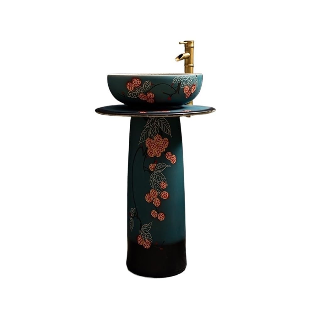 Free-Standing Freestanding Ceramic Pedestal Sink Bathroom Vanity with Faucet and Drain Kit Lavatory Column