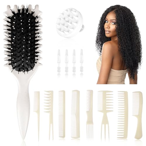 Brosses de définition des boucles et masseur cuir chevelu en kit de 8 pièces