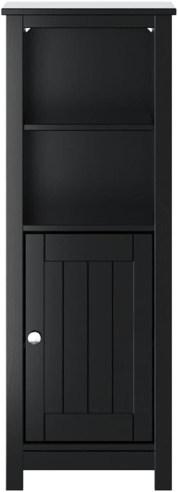 Bathroom Cabinet Black Solid Pine Wood Matte Finish Rectangular Shape Free-Standing Storage Unit 13.4 x 15.7 x 43.3 in for Modern Bathroom Vanity Set with Ample Space