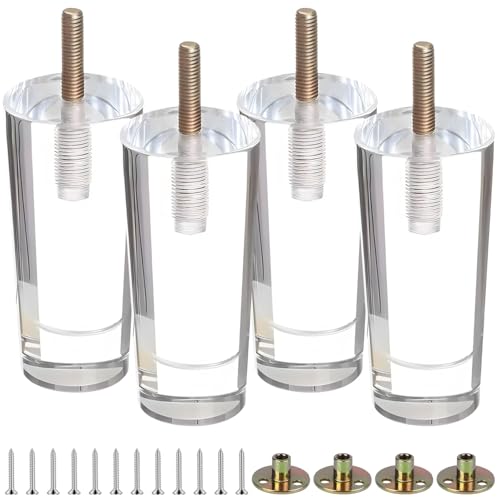 Kronabelle 4 patas acrílicas para muebles, juego de patas de sofá de 4 pulgadas, patas cónicas, rosca M8, compatible con sofá, mesa, cama y armario