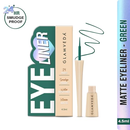 Image of Glamveda Liquid Eye Liner, Green, Long Lasting Matte Waterproof Liner - Smudge Proof, Transfer Proof Eye Makeup, Bold, Clean, Smudge-Free Look 24-Hour Long Stay 4.5 ml
